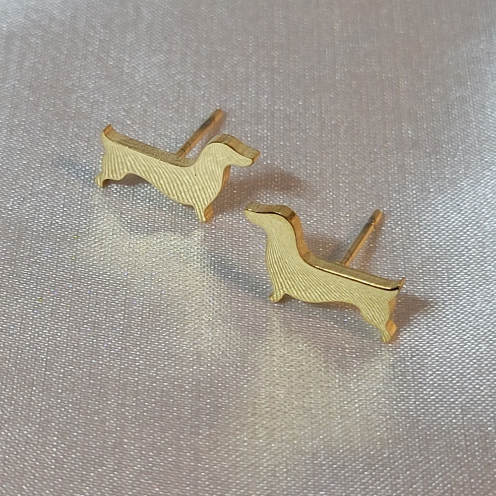 Dainty Doxie Golden Stud Earrings - Picture 3 of 6